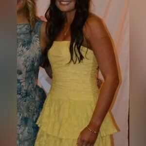 Yellow Strapless Tiered Dress - Women